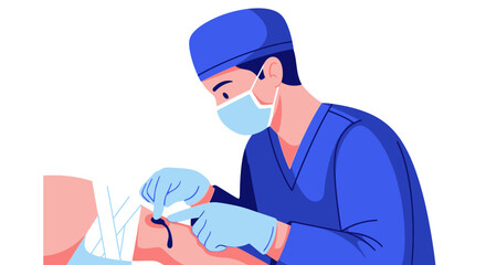 Fototapeta premium Surgical professional treating an open wound during a medical procedure