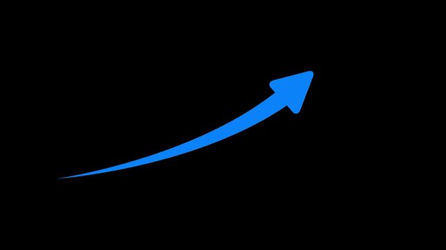 upward curved blue arrow animation element on black screen for growth and success concepts,with 4k video animation.