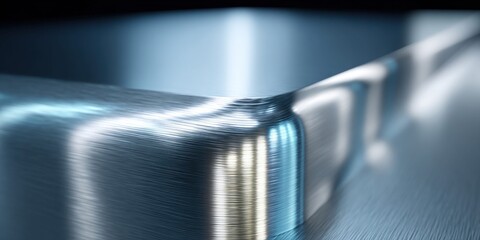 Naklejka premium Close-up of brushed metal surface with reflections and a sharp corner