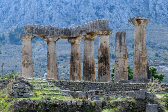 Temple of Apollo columns at Ancient Corinth, Greece  