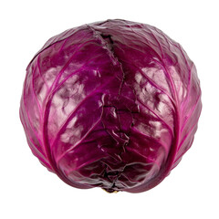Fototapeta premium Ruby Red Cabbage Isolated On White Background: A vibrant, freshly harvested head of ruby-red cabbage, its tightly-packed leaves gleaming with natural freshness.