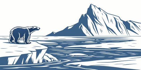 Polar bears walking across ice floes in the arctic wilderness. Vector © RABBYMIA