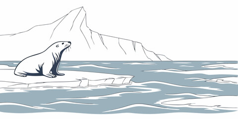 A majestic polar bear standing on a floating ice sheet in the arctic ocean Vector © RABBYMIA