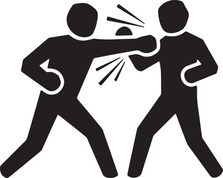 Two black silhouettes of men fighting in a dramatic confrontation