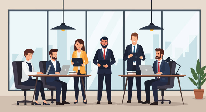 Business Professionals Discussing in Modern Office.