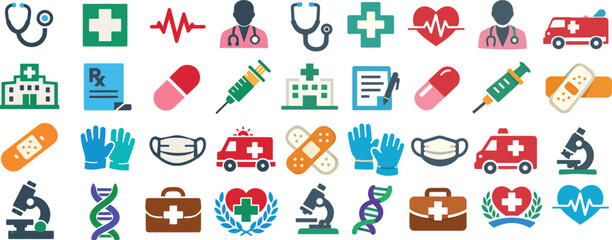 National Doctors Day Icon Set with Hospital, Doctor, and Medical Symbols