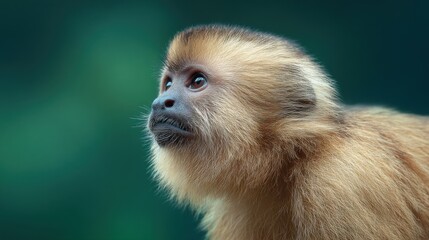 Fototapeta premium A focused capuchin monkey gazes with thoughtful eyes, a portrait of nature's beauty and curiosity in the wilderness.