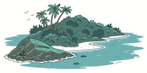 A small island with lush greenery surrounded by calm blue waters Vector © MD MOGAMMEL HAQUE 