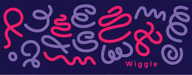 Fototapeta premium Playful Wavy Lines and Swirls in Pink and Purple on Dark Blue abstract doodle