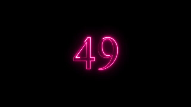 neon text 49 number countdown icon animation on a black background,with 4k video animation.