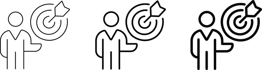 Person pointing to a target with an arrow hitting the bullseye, symbolizing goal achievement and success. © Najma