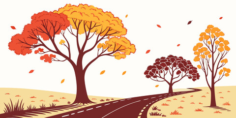 A serene scene of two giraffes grazing under a tree with autumn leaves Vector © MD MOGAMMEL HAQUE 