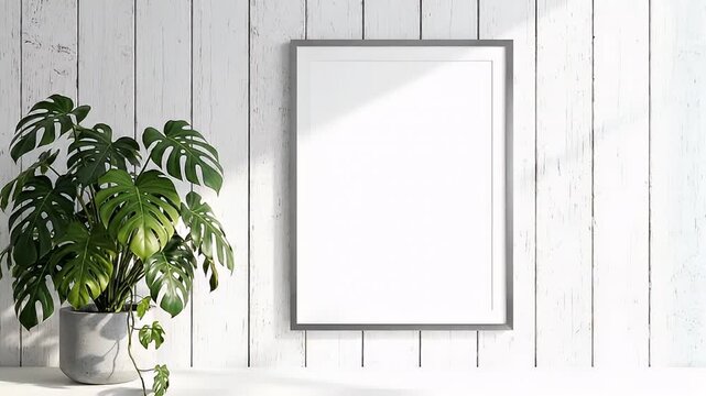Potted Plant Beside Empty White Frame.