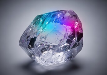 Fototapeta premium Close up macro shot of a single, perfectly clear natural mineral crystal, highlighting its transparency and flawless geometry, sharp, truth, organic