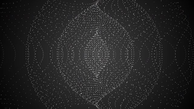 Deep Space Gradient Background with Rotating Particle Sphere. The glowing dots orbit and rotate smoothly around a vertical axis, creating the illusion of a floating digital globe in space.