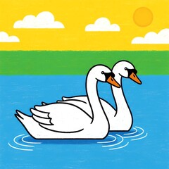 Obraz premium Two Swans Floating on Water.