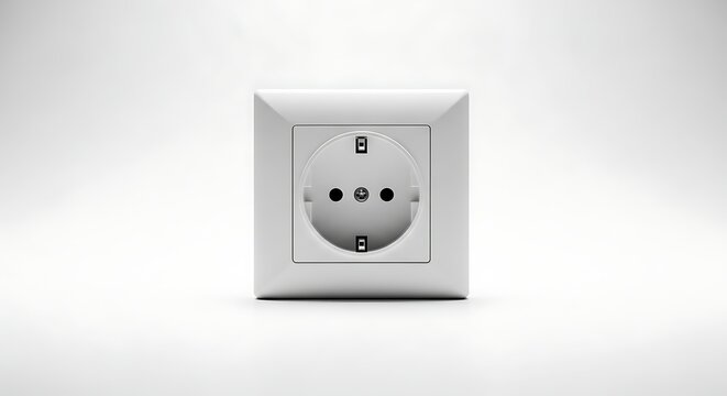 White electrical outlet socket plug isolated on white background with shadow. AI generated.