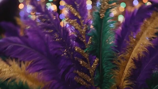 Mardi Gras Feathers with Golden Lights.