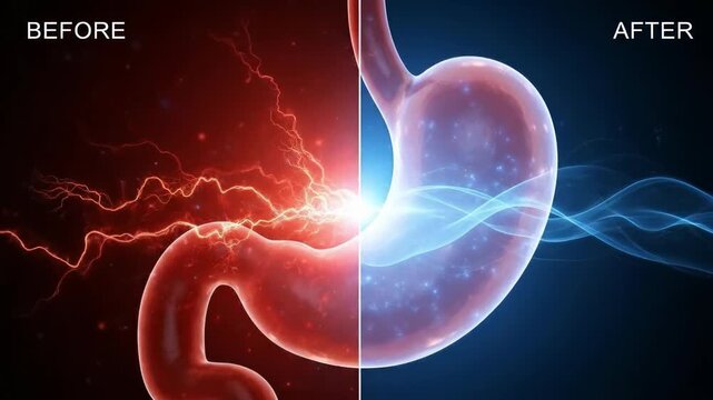 Digestive health improvement, stomach issues relieved, gastritis and reflux treated, ulcer pain soothed, before and after comparison, internal organ care, gastrointestinal wellness
