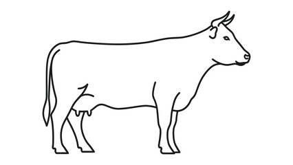 Obraz premium Monochrome Cow Illustration: A sleek, simple line drawing of a dairy cow standing in profile, illustrating the essential features of the animal with elegant precision.