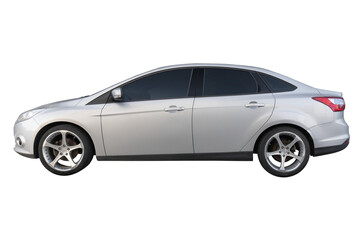 Silver sedan car side view isolated on white background