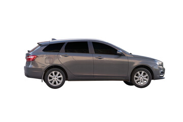 Fototapeta premium Gray station wagon car side view isolated on white background