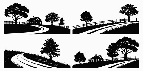 A serene landscape featuring a winding road, trees, and a fence Vector © MST CHIN BANU BEGUM