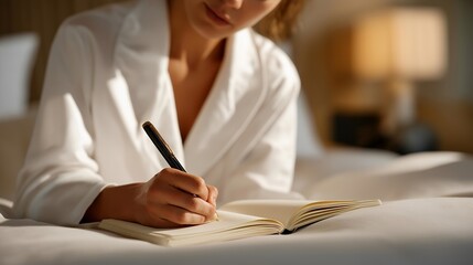 Fototapeta premium Person writing honest reflective journal entries about their emotional relationship with food and body image, perfect for psychological weight loss concept, food journal therapy, body image