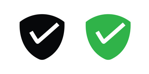  shield  Check mark icon or security shield protection icon with tick symbol. Black and green vector icons.
