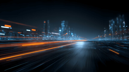 Digital Data River Flowing Through City at Night