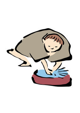 浮世絵風のたらいで洗濯をする人物のイラスト ベクター