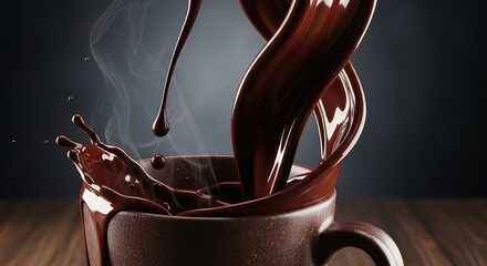 Coffee Pouring into Dark Brown Mug.