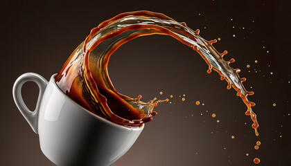 Coffee Splashing Out of White Ceramic Cup.