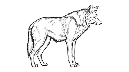 Coyote in Profile: A solitary coyote is captured in a detailed, black-and-white illustration. The image showcases the animal's natural form and its wilderness nature.