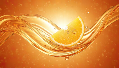 Lemon Slice in Golden Liquid Splash.