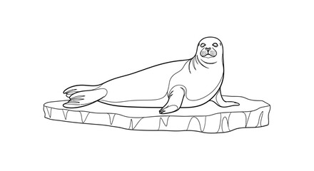 Seal Illustration on Iceberg Simple Line Art. © Arus LMH