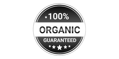 Fototapeta premium 100% Organic Guaranteed Silver Badge Seal – Premium Natural Product Certification Label for Eco & Healthy Branding
