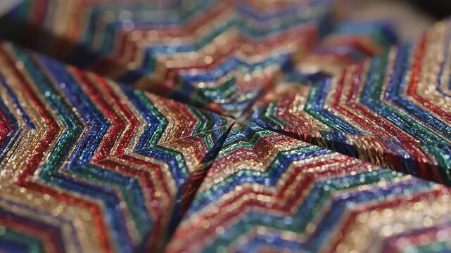 Abstract Starburst Pattern with Glittering Sequins and Vibrant Colors.