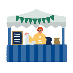 コーヒー屋台のあるマルシェイベント風景 人々で賑わう屋外マーケットのイラスト