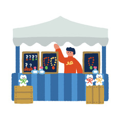 アクセサリー屋台のあるマルシェイベント風景 人々で賑わう屋外マーケットのイラスト