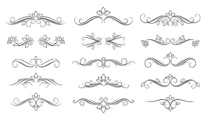 Decorative Floral Swirl Ornament Vector Set with Elegant Botanical Flourishes