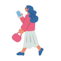 スマホを持って買い物を楽しむ若い女性のイラスト