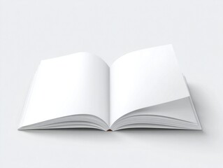 Fototapeta premium Open blank book with white pages on a clean light gray background, studio shot