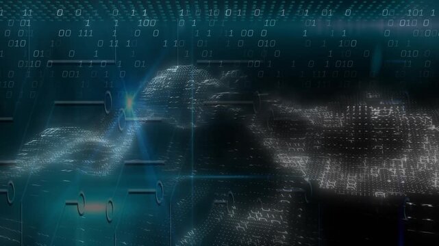 Data wave originating from left flare traveling right, showing tech flow with binary overlay