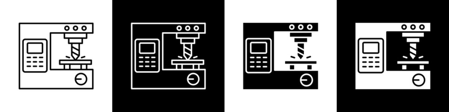 CNC machine  black and white icon design concept