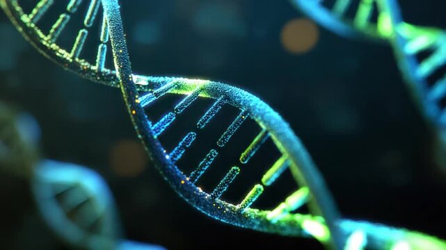 DNA Helix: An artistic representation of a DNA double helix, revealing the intricate beauty of the fundamental building block of life, set against a dark, evocative backdrop.