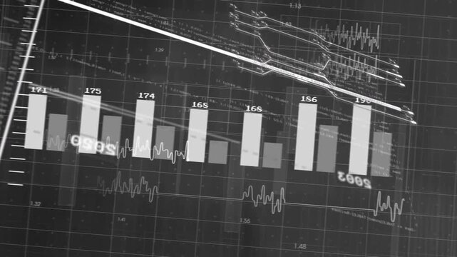 Vertical video: Finance UI loading, bars rotating, trend line crossing, labels updating for insight