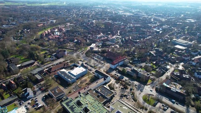 A panoramic aerial view beside the old town city Coesfeld in north Germany on a sunny day