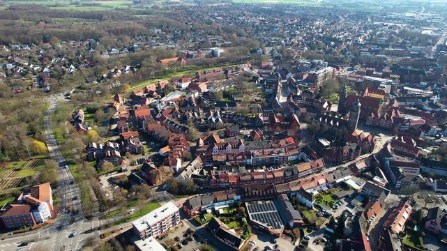 A panoramic aerial view beside the old town city Coesfeld in north Germany on a sunny day