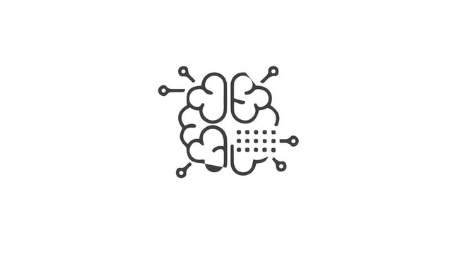Minimal AI, brain, technology, neural, data line icon animation representing artificial intelligence, machine learning network and digital brain processing concept.